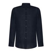 Navy Linen Classic Shirt 120% Lino , Blue , Heren