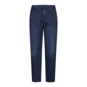 Blauwe Stretch Denim Jeans met Whiskering Brunello Cucinelli , Blue , ...