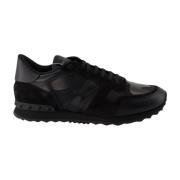 Rockrunner Baskets Zwarte Leren Sneakers Valentino Garavani , Black , ...