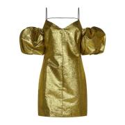 Metallic Finish V-Neck Puff Sleeve Jurk Stine Goya , Yellow , Dames