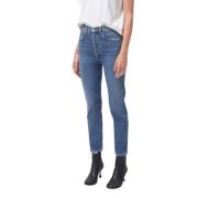High Rise Straight Crop Jeans in Silence Agolde , Blue , Dames