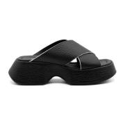 Zwarte Leren Crossover Slipper Vic Matié , Black , Dames