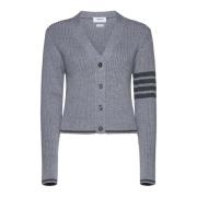 Cropped V-Neck Sweater met Strepen Thom Browne , Gray , Dames