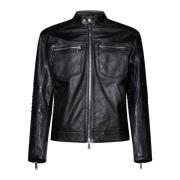 Zwarte Leren Bikerjas Dsquared2 , Black , Heren