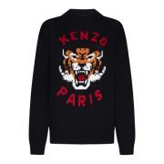 Zwarte Sweater met Tiger Head Motif Kenzo , Black , Dames
