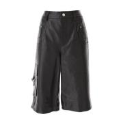 Cargo Leren Bermuda Broek Moschino , Black , Dames