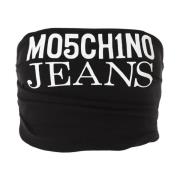 Geribbeld Logo Crop Top in Zwart Moschino , Black , Dames