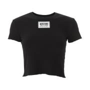 Logo Patch Cropped T-Shirt Moschino , Black , Dames