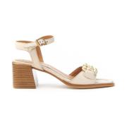 Metalen Klem Sandaal Leren Zool Mjus , Beige , Dames