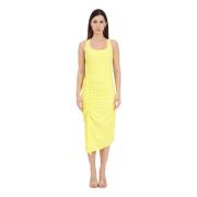 Gele Midi Jurk met Zijplooien Patrizia Pepe , Yellow , Dames