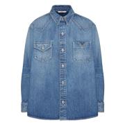 Denim V-Detail Shirt Valentino Garavani , Blue , Heren