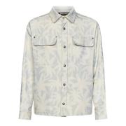 Oversized Wit Shirt met Palm Trees Palm Angels , White , Heren