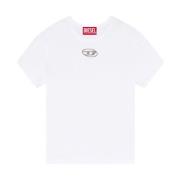 Wit Katoenen T-shirt met Cut-out Oval D Logo Diesel , White , Dames