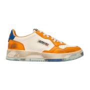 Vintage Leren Sneakers Wit Oranje Blauw Autry , Multicolor , Heren