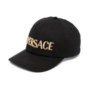 Zwarte Logo-Geborduurde Baseballpet Versace , Black , Heren