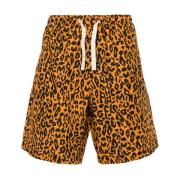 Luipaardprint Linnen-Katoen Shorts Palm Angels , Orange , Heren