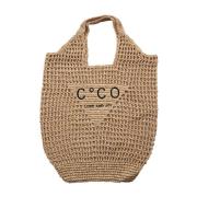 Gevlochten Stro Tote met Logo Co'Couture , Beige , Dames