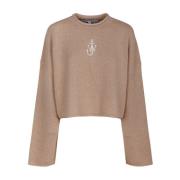 Beige Cropped Trui met Logo JW Anderson , Beige , Dames