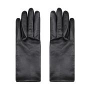 Zwarte Leren Handschoenen met Metalen Logo Saint Laurent , Black , Dam...