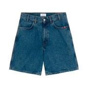 Denim Shorts met Contrast Borduurwerk Amish , Blue , Heren