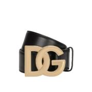 Zwart leren riem met DG-logo Dolce & Gabbana , Black , Dames