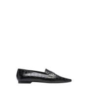 Zwarte Loafers met Krokodil-Effect en Metalen Versiering Flattered , B...