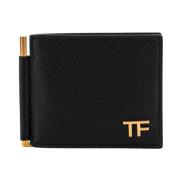 Stijlvolle Leren Kaarthouder met Monogram en Geldhaak Tom Ford , Black...