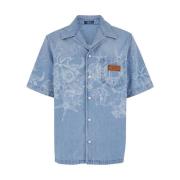 Blauwe Cuban Collar Bowling Shirt Versace , Blue , Heren