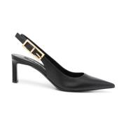 Zwarte Korrelige Leren Slingback Hakken Sergio Rossi , Black , Dames