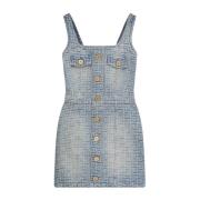 Blauwe Jurk met Gouden Knopen Balmain , Blue , Dames