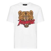 Grafische Print Katoenen T-shirt Dsquared2 , White , Heren