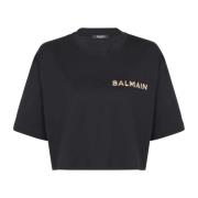 T-shirt met gelamineerd logo Balmain , Black , Dames