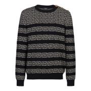 Gestreepte PB Labyrinth wol en linnen trui Balmain , Black , Heren