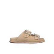 Glinsterende Platte Sandaal Alma EN Pena , Beige , Dames