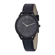 Klassiek Zwart Leren Analoog Horloge Pierre Cardin , Black , Heren