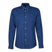 Op Maat Gemaakt Linnen Overhemd Barbour , Blue , Heren