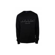 Zwarte Katoenen Sweatshirt met Fluweel Logo Balmain , Black , Heren