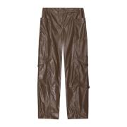 Glanzende vegan leren broek Ganni , Brown , Dames