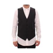 Grijze Gestreepte Jurk Vest met Logo Dolce & Gabbana , Gray , Heren