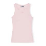 Rib Tank Top met Front Logo Ganni , Pink , Dames