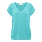 V-hals Blouson Top &Co Woman , Blue , Dames