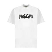 Wit Katoenen T-shirt met Logo Msgm , White , Heren