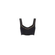 Zwart Top met Hartvormige Halslijn en Studs Nenette , Black , Dames