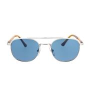 Elegante Metalen Frame Zonnebril Blauwe Kristal Persol , Gray , Unisex