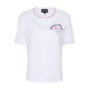 Wit Katoenen T-shirt met Logo Borduurwerk Emporio Armani , White , Dam...