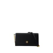 Zwarte Leren Portemonnee Op Ketting Tory Burch , Black , Dames