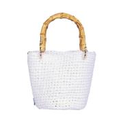 Handgemaakte Raffia Tas met Bamboe Handvatten Chica London , White , D...