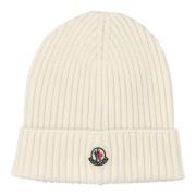 Witte Tricot Hoed met Iconische Patch Moncler , White , Dames