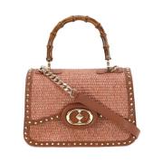 Bamboe Handvat Leren en Raffia Handtas La Carrie , Brown , Dames