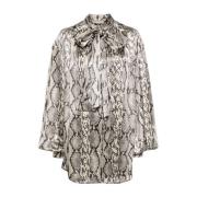 Slangenprint Zijden Overhemd Strik Detail Balmain , Multicolor , Dames